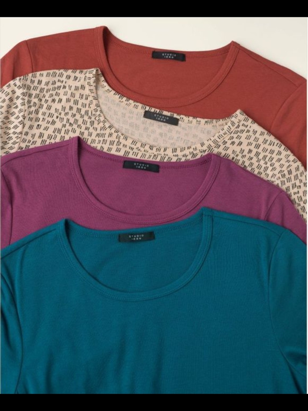 Avon Four-Pack Easy Tees - Teal, Berry, Rust & Printed Cream Brand New XS